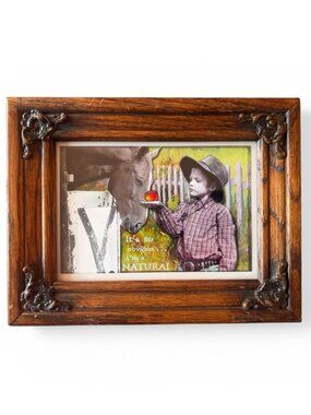 Wood Photo Frame 4 x 6 Rococo Portrait + Landscape Brown Western Photography